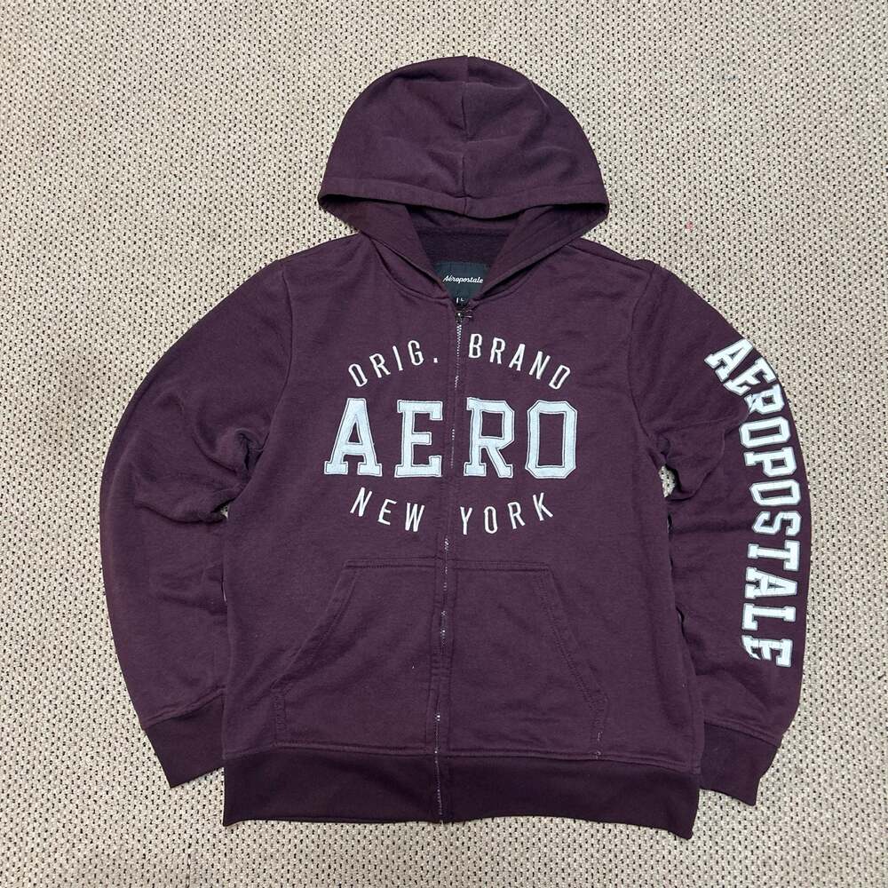 Aeropostale Men's Large Burgundy Full Zip Orig. Brand Aero New York Hoodie